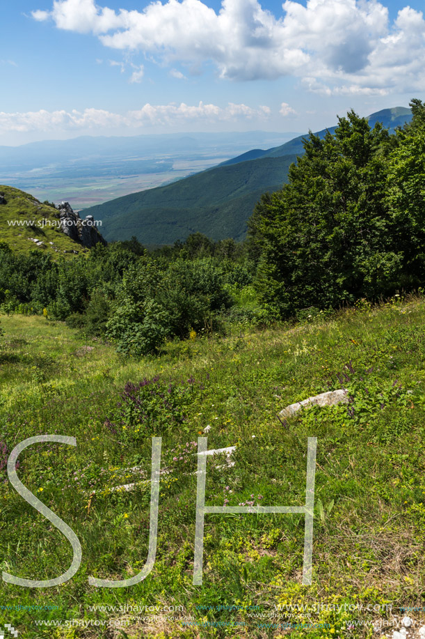 Amazing Summer Landscape to Stara Planina (Balkan) Mountains from Shipka peak , Stara Zagora Region, Bulgaria