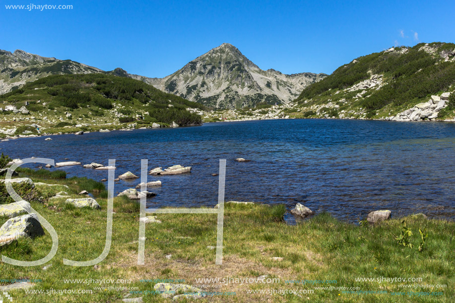 Landscape with green hills around The Frog lake, Pirin Mountain, Bulgaria
