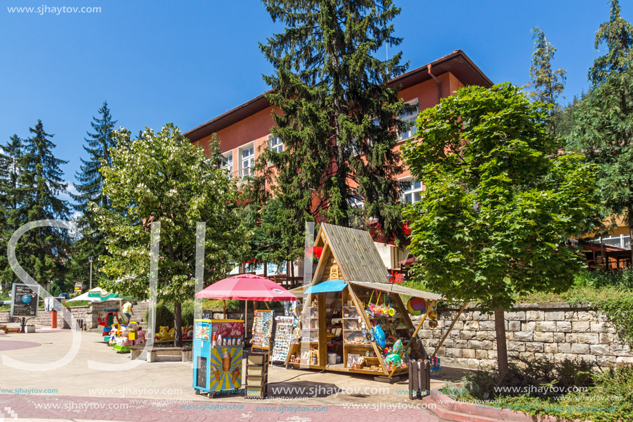 SMOLYAN, BULGARIA - AUGUST 14, 2018: Summer view of Old Center of the town of Smolyan, Bulgaria