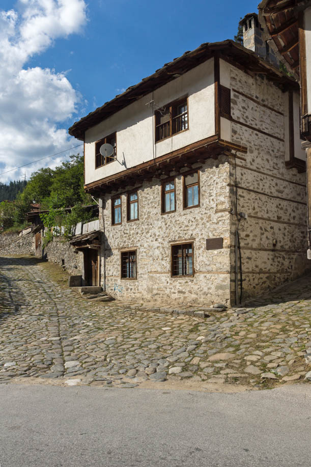 SHIROKA LAKA, BULGARIA - AUGUST 14, 2018: Old houses in historical town of Shiroka Laka, Smolyan Region, Bulgaria