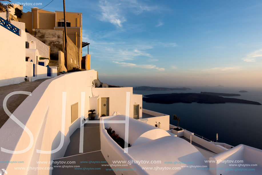 Sunset Landscape, Town of Imerovigli, Santorini, Thira, Cyclades