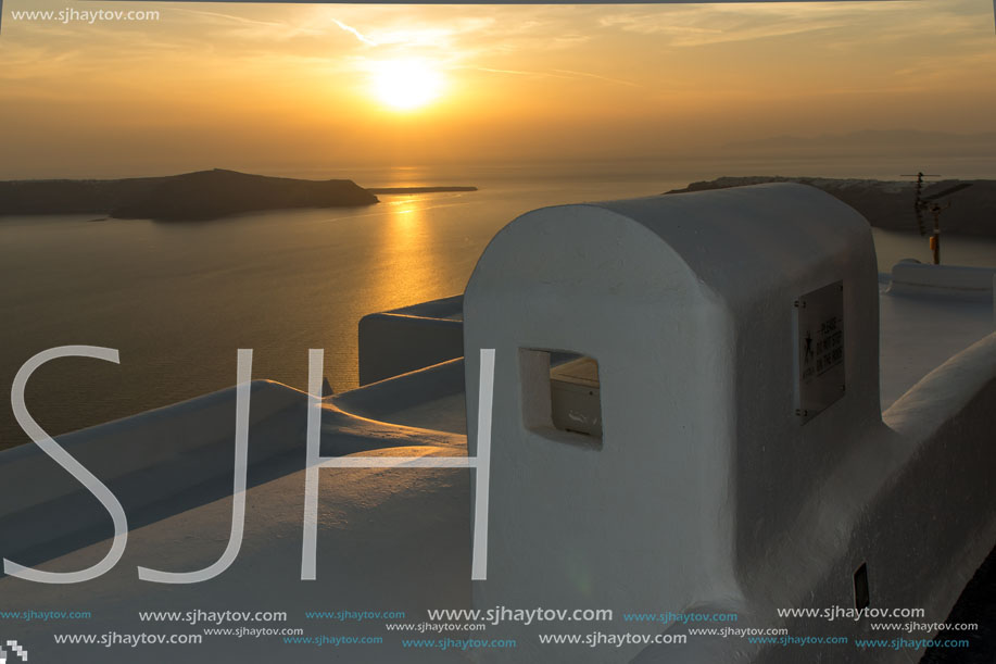 Sunset Landscape, Town of Imerovigli, Santorini, Thira, Cyclades