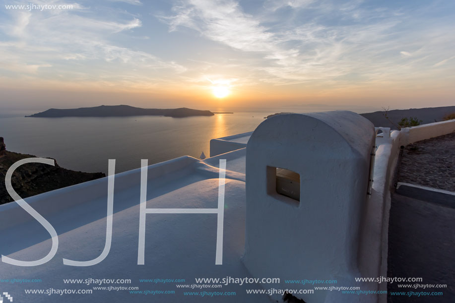 Sunset Landscape, Town of Imerovigli, Santorini, Thira, Cyclades