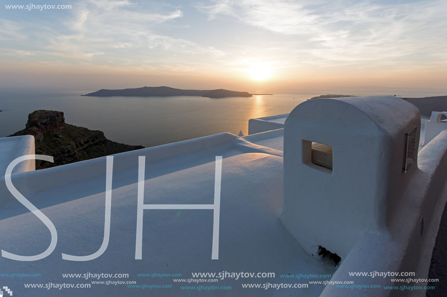 Sunset Landscape, Town of Imerovigli, Santorini, Thira, Cyclades