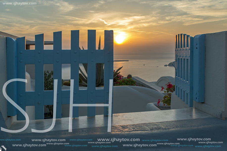 Sunset Landscape, Town of Imerovigli, Santorini, Thira, Cyclades