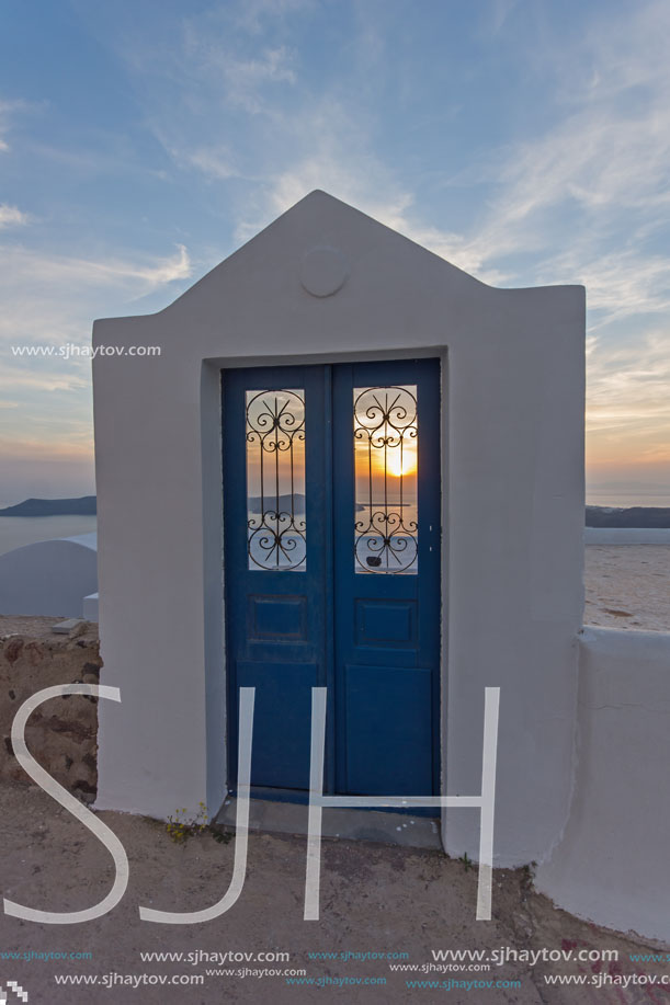 Sunset Landscape, Town of Imerovigli, Santorini, Thira, Cyclades