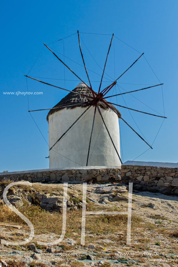 White windmill on the island of Mykonos, Cyclades Islands