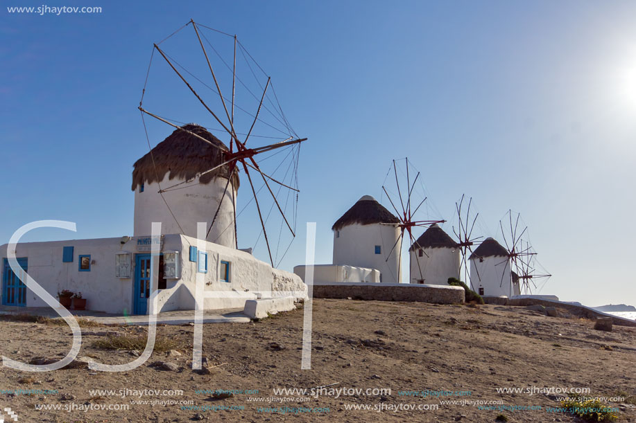 White windmill on the island of Mykonos, Cyclades Islands