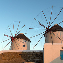 Sunset at White windmill on the island of Mykonos, Cyclades Islands