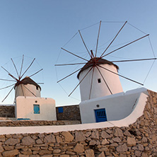 Sunset at White windmill on the island of Mykonos, Cyclades Islands