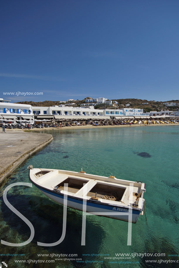 Platis Gialos Beach on the island of Mykonos, Cyclades Islands