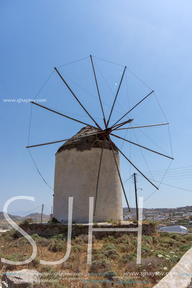 Windmill  in Ano Mera town, island of Mykonos, Cyclades Islands