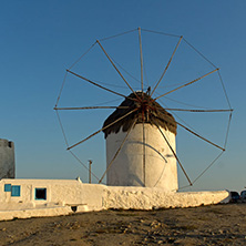 Sunset at White windmill on the island of Mykonos, Cyclades