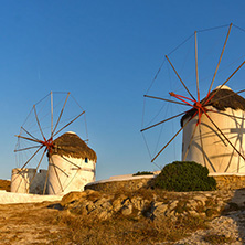 Sunset at White windmill on the island of Mykonos, Cyclades
