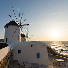 Sunset at White windmill on the island of Mykonos, Cyclades