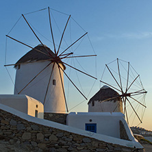 Sunset at White windmill on the island of Mykonos, Cyclades