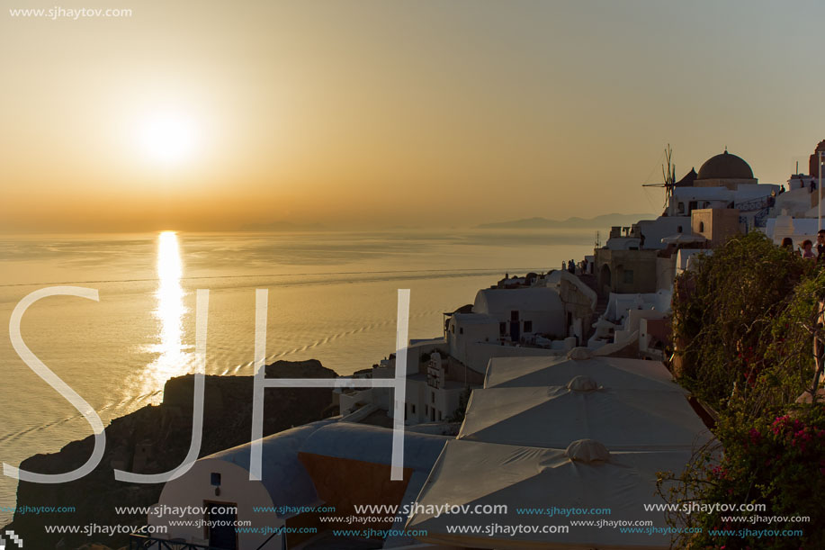 Sunset in Town of Oia, Santorini, Tira Island, Cyclades