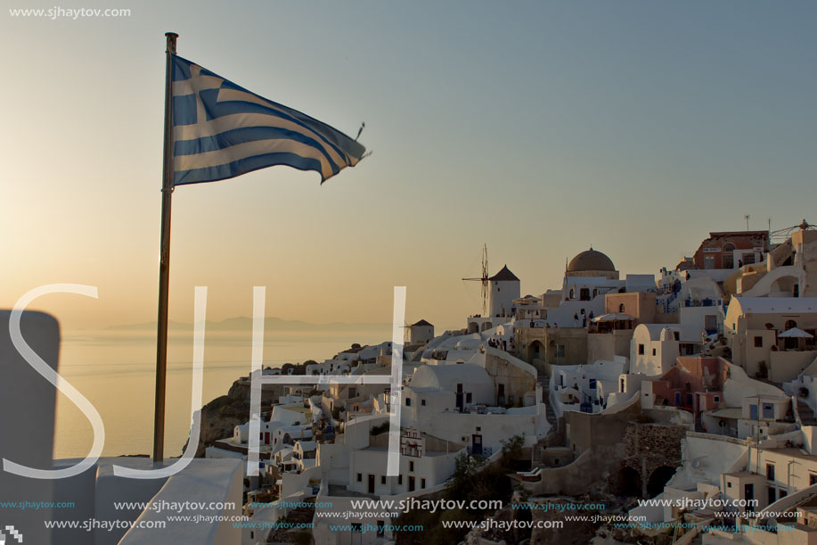 Sunset in Town of Oia, Santorini, Tira Island, Cyclades