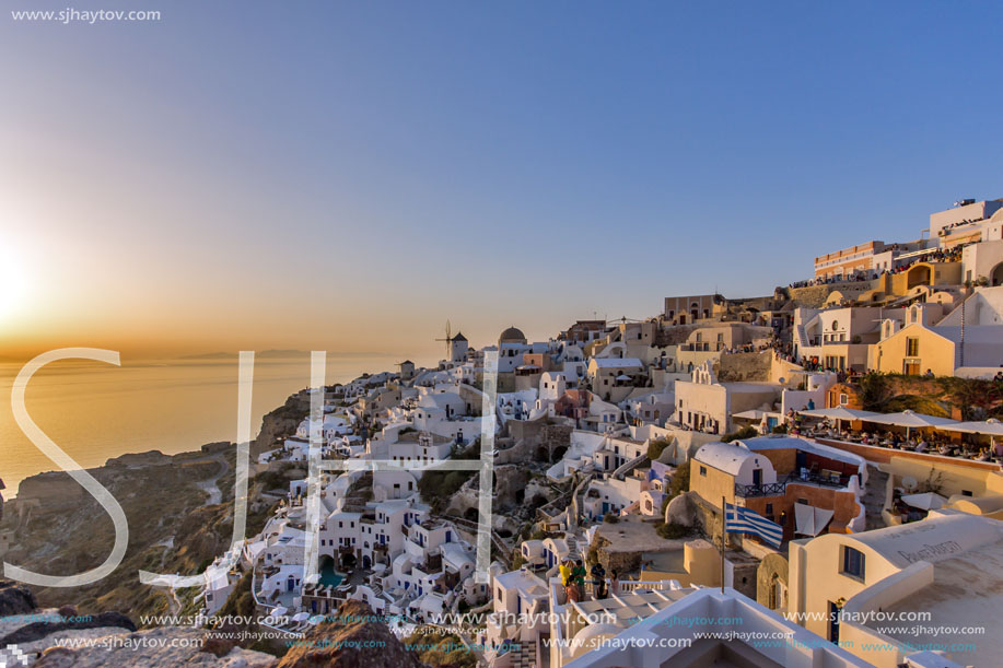 Sunset in Town of Oia, Santorini, Tira Island, Cyclades