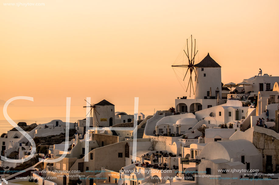 Sunset in Town of Oia, Santorini, Tira Island, Cyclades