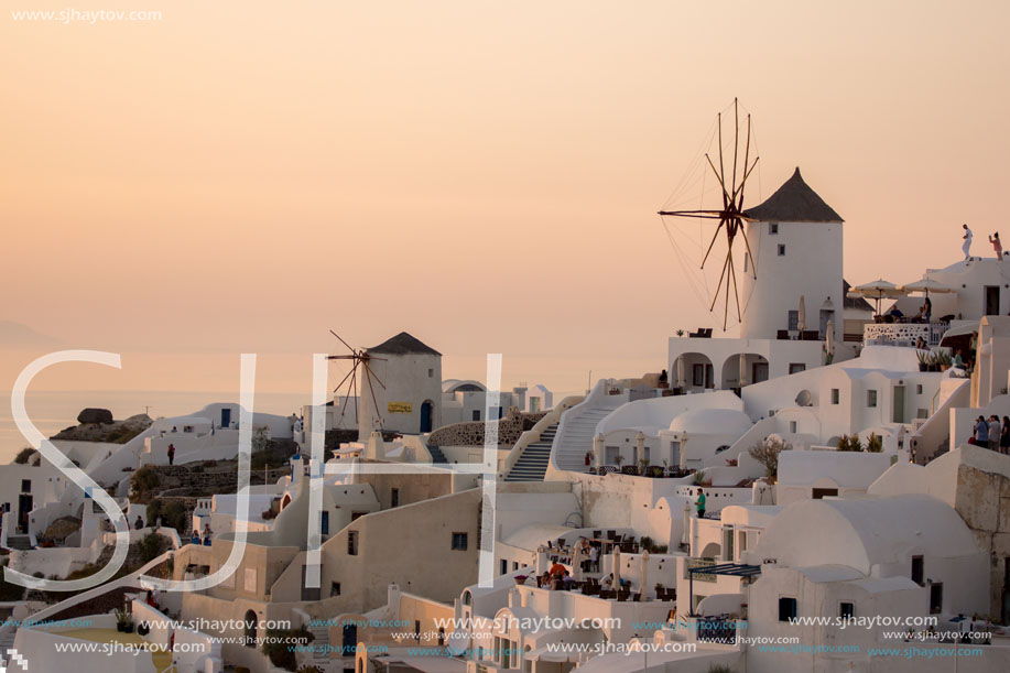 Sunset in Town of Oia, Santorini, Tira Island, Cyclades