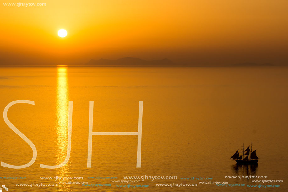 Sunset in Town of Oia, Santorini, Tira Island, Cyclades