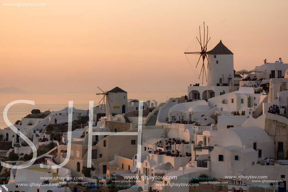 Sunset in Town of Oia, Santorini, Tira Island, Cyclades