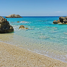 Panoramic view of Megali Petra Beach, Lefkada, Ionian Islands, Greece