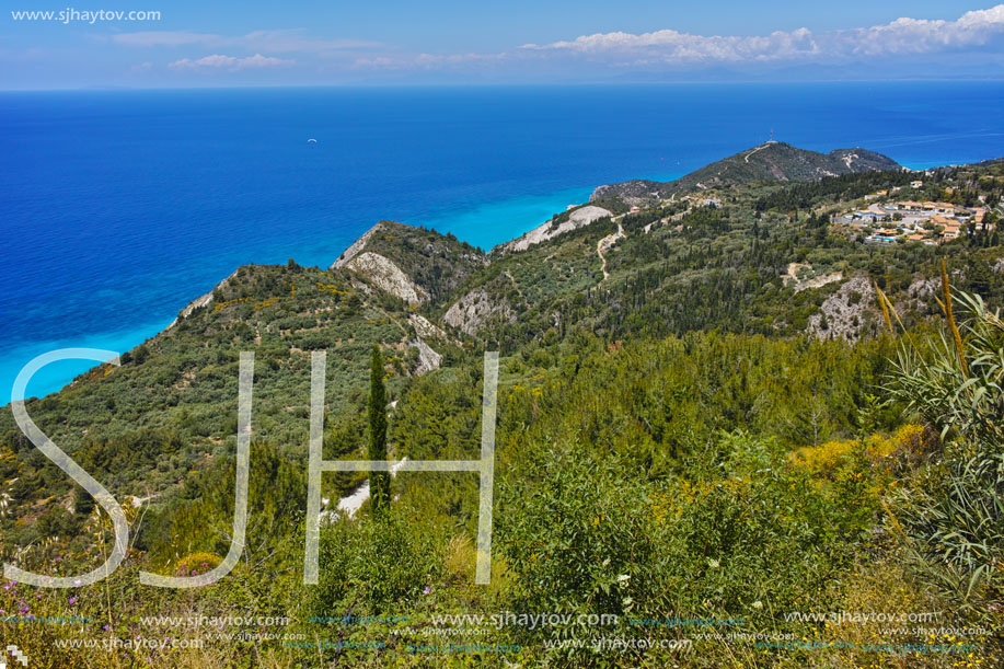 Lefkada island Landscape with forest and Ionian sea, Ionian Islands, Greece