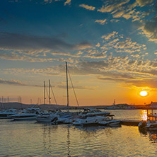 Sunset at the port of Sozopol town, Bulgaria