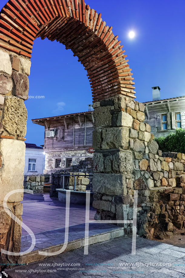 Night photo of ruins Ancient Sozopol , Bulgaria