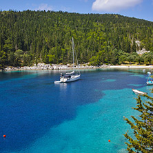 amazing panorama of Foki Fiskardo Beach, Kefalonia, Ionian islands,