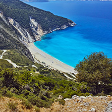 Panoramic View of beautiful Myrtos beach, Kefalonia, Ionian islands, Greece