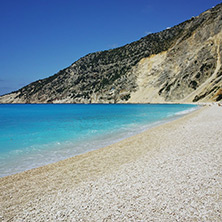 Blue water of beautiful Myrtos beach, Kefalonia, Ionian islands, Greece