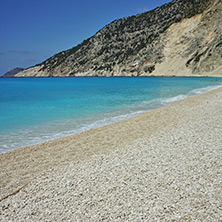 Blue water of beautiful Myrtos beach, Kefalonia, Ionian islands, Greece