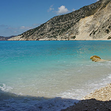 Blue water of beautiful Myrtos beach, Kefalonia, Ionian islands, Greece