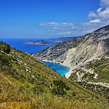 Panoramic View of beautiful Myrtos beach, Kefalonia, Ionian islands, Greece