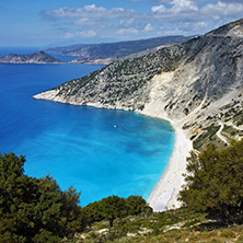 Panoramic View of beautiful Myrtos beach, Kefalonia, Ionian islands, Greece