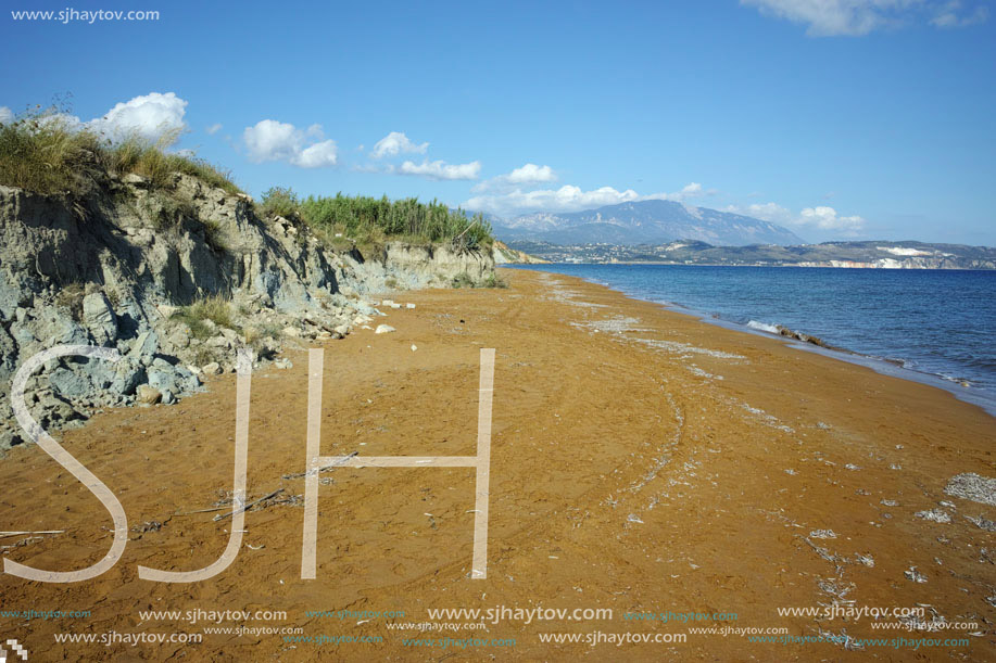 amazing view of Xi Beach,  beach with red sand in Kefalonia, Ionian islands, Greece