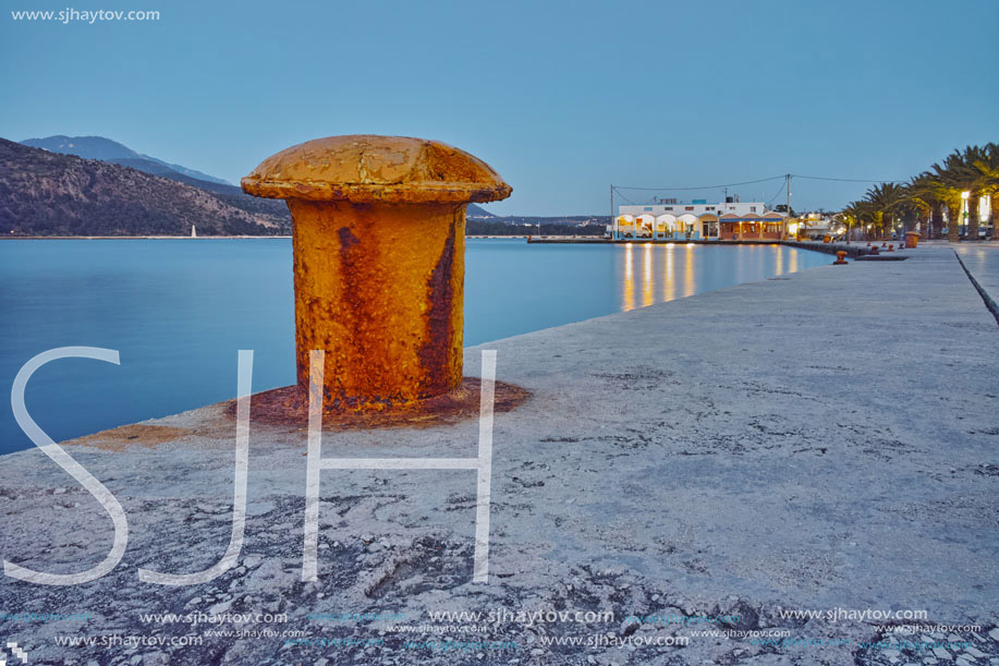 Night photo of embankment of Argostoli town, Kefalonia, Ionian islands, Greece