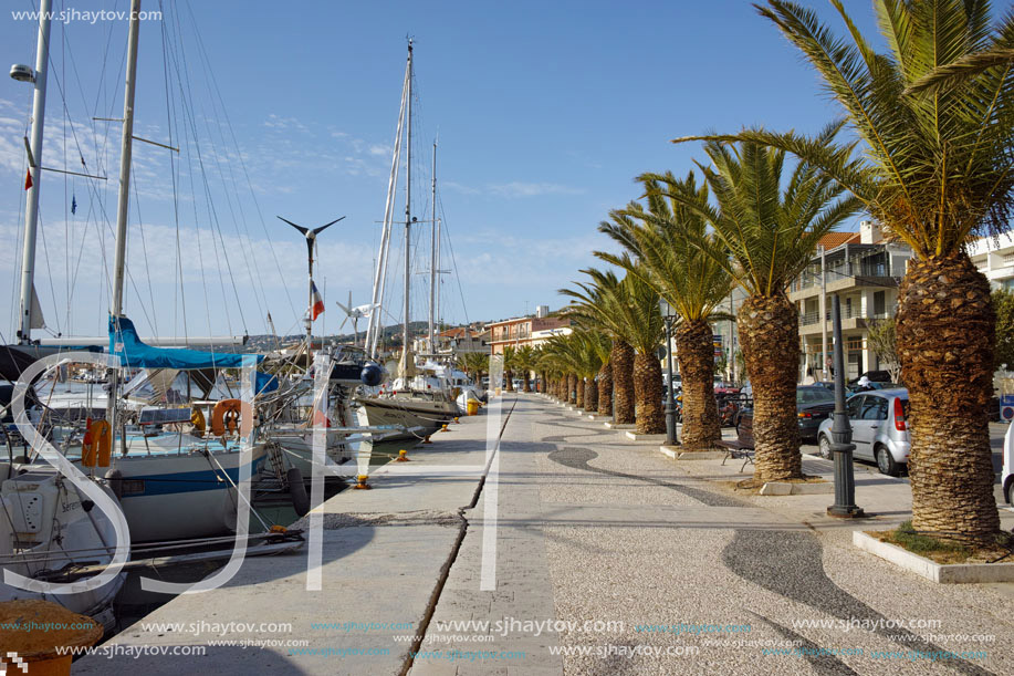 embankment with palm trees and yachts in Argostoli town , Kefalonia, Ionian islands, Greece