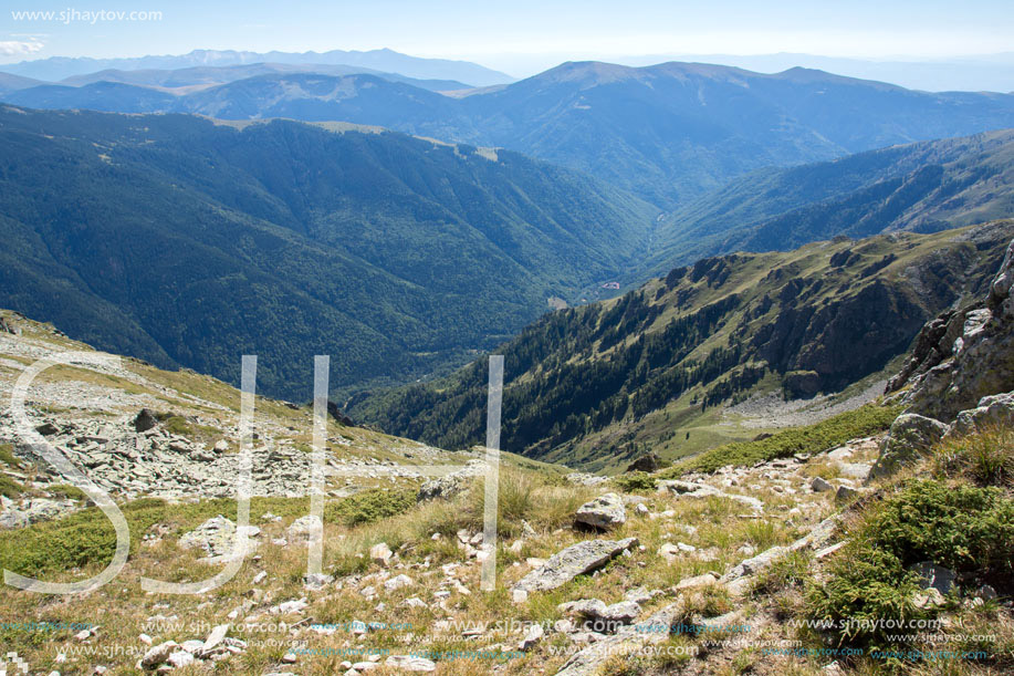 Panorama from Malyovitsa peak to Rila Monastery, Rila Mountain, Bulgaria