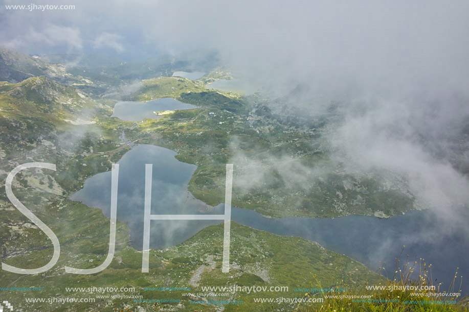 approaching fog over The Twin, The Trefoil, the Fish and The Lower Lakes, The Seven Rila Lakes, Bulgaria