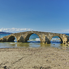 medieval bridge in the water at Argassi beach, Zakynthos island, Greece
