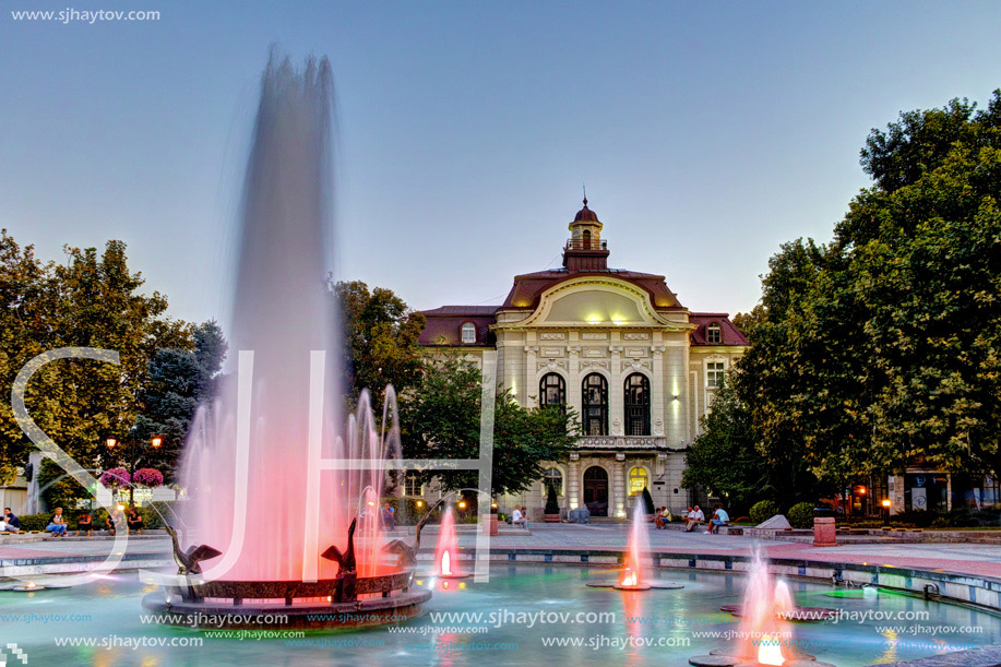 Building of city hall and Fountain in front at the center of City of Plovdiv, Bulgaria