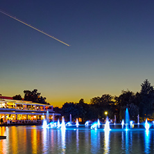 Night photo of Singing Fountains in City of Plovdiv, Bulgaria