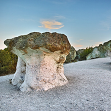 Sunrise at a rock phenomenon The Stone Mushrooms near Beli plast village, Kardzhali Region, Bulgaria