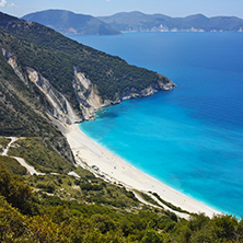 Amazing panorama of Myrtos beach, Kefalonia, Ionian islands, Greece