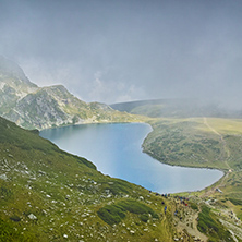 The Kidney lake in clouds, The Seven Rila Lakes, Bulgaria