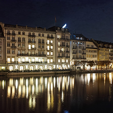 Night photos of City of Lucern and Reuss River, Canton of Lucerne, Switzerland